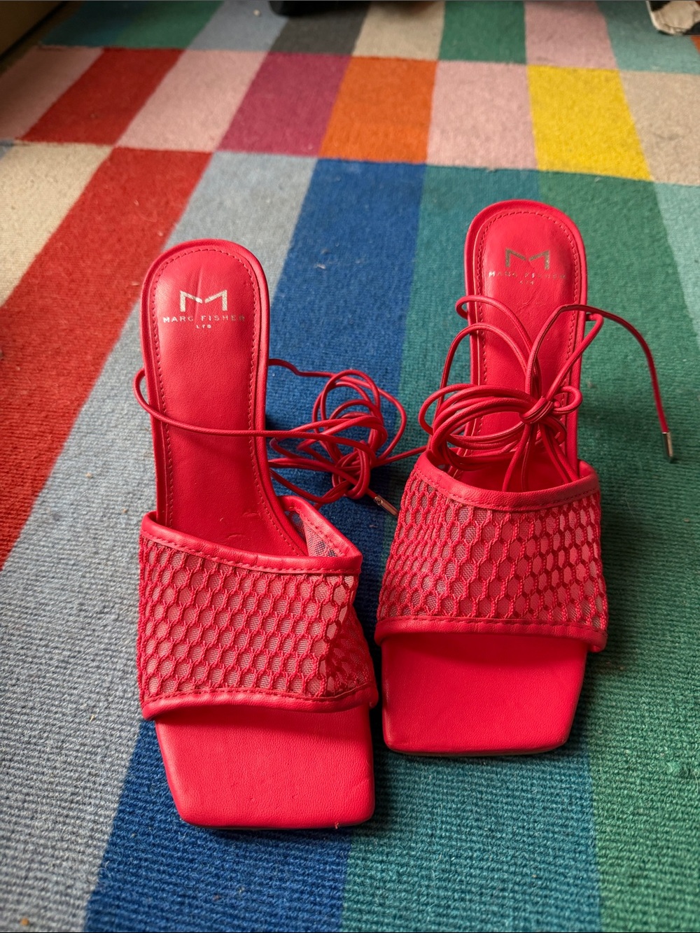 Marc Fisher Red / pink Lace-Up Mesh Slide Heels size 8